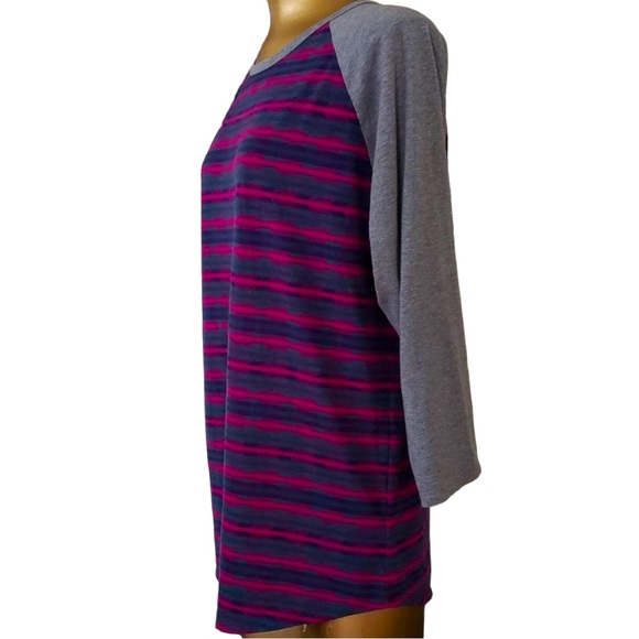 Lularoe size large shirt pink/purple & dark grey arrows/stripes gray 3/4 sleeves - Picture 11 of 13